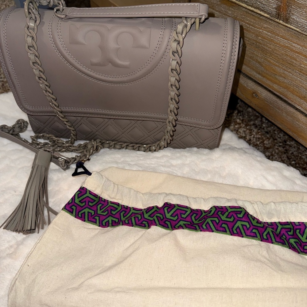 Tory Burch Taupe Quilted Shoulder Bag